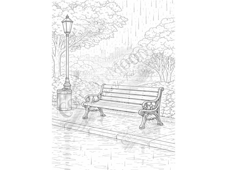 Rainy Day Coloring Book | Cozy Window Views, City Bridge Scenes (Digital Download) image 5