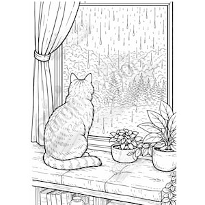 Rainy Day Coloring Book | Cozy Window Views, City Bridge Scenes (Digital Download) image 3