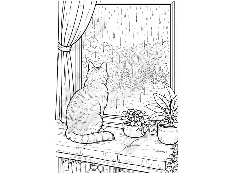 Rainy Day Coloring Book | Cozy Window Views, City Bridge Scenes (Digital Download) image 3