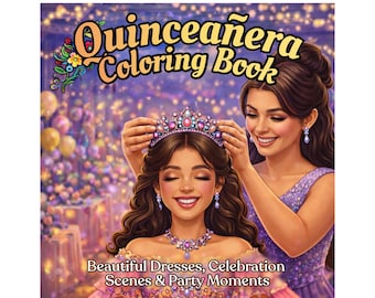 Quinceañera Coloring Pages Printable, Dresses, Ceremony Scenes, Party Moments, Instant Download