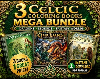 Celtic Coloring Book Bundle Printable PDF, Instant Download, Adult Coloring Fantasy Designs