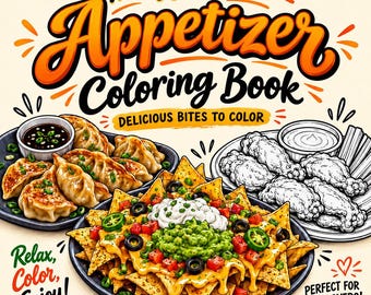 Appetizer Coloring Book PDF, Printable Food Coloring Pages, Instant Download