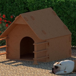 Werkzeuglose moderne Hundehütte DXF-Datei - Tragbarer ineinandergreifender Hundehüttenplan für CNC-Sofortdownload