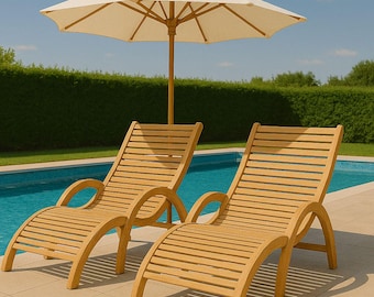 Modern CNC Wooden Lounger Chair – Interlocking Poolside Sunbed Design (Dxf + Stp + Pdf)Instant Download