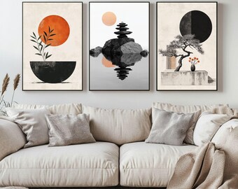 Japandi Wall Art Set of 3 | Abstract Zen Prints (Digital Download)