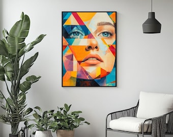 Geometric Woman Portrait Print | Colorful Abstract Art (Digital Download)