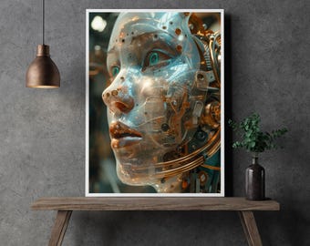 AI Art Digital Print | Futuristic Robot Faces Wall Decor (Digital Download)
