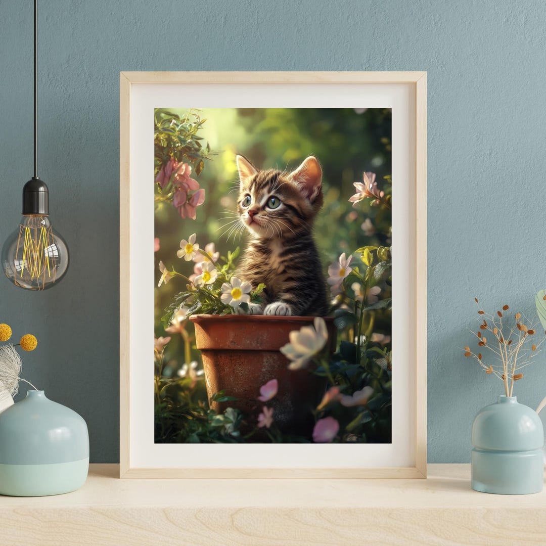 Kitten in Flower Pot Print | Cat Wall Art (digital Download) - Etsy