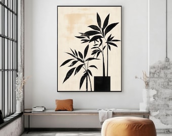 Svartbeige botaniskt tryck | Elegant växtkonst (digitalt tryck)