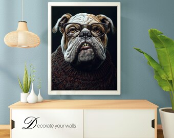 Professor Bulldog Art Print | Funny Dog Portrait (Digital Download)