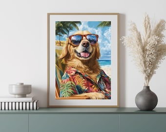 Funny Golden Retriever Art Print | Beach Vibes Home Decor (Digital Download)