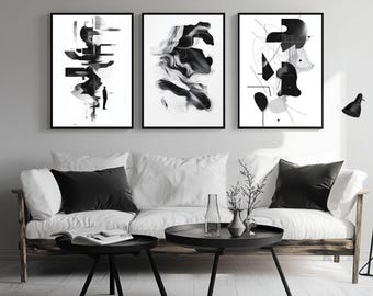 Abstract Black and White Print Set | Modern Wall Art (Digital Download)