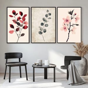 Botanical Wall Art Set of 3 | Botanical Art | Digital Print | Botanical Wall Art | Set of 3 Prints | Leaves Art Print | Download Wall Art