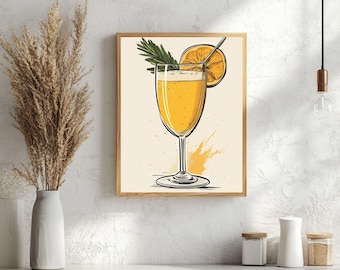 Mimosa Cocktail Art Print | Elegant Home Bar Decor (Digital Download)