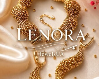 Set di gioielli con perline dorate - Bracciale e orecchini a onda TOHO PF557 con perline - Set di lusso in oro fatto a mano