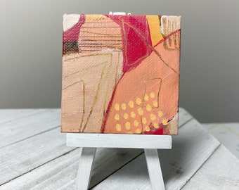Small Abstract Art Painting, Colorful Abstract Art, Acrylic Painting with Easel, Mini Canvas Art with Easel, Lines and Colors Art, 3x3