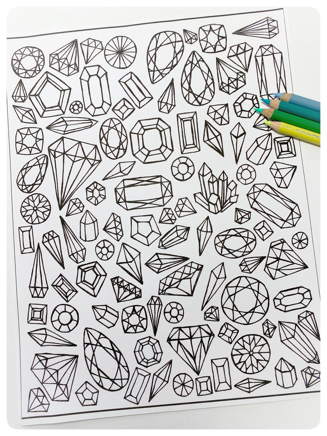 Gemstones Printable Coloring Page Crystals and Gemstones Line - Etsy