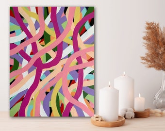 Colorful Lines Abstract Art, Framed Acrylic Painting, Original Painting Wall Art, Colorful Contemporary Art, Painting on Canvas, 16x20