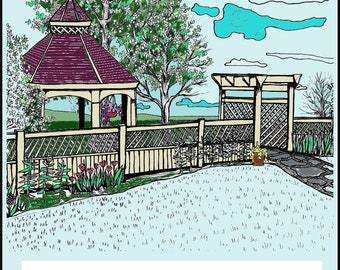 Digital Download Coloring Book,My New Jersey Garden Coloring Book,Adult Coloring Book,Landscape Gardens Gazebo Coloring,PDF Printable Pages