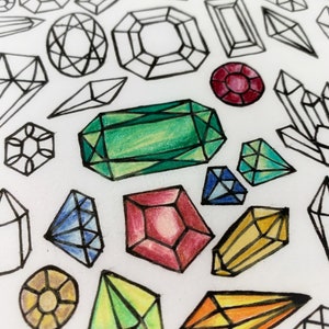 Gemstones Printable Coloring Page, Crystals and Gemstones Line Art Design, Digital Download, Adult Coloring, Handdrawn Crystal Coloring Page image 3