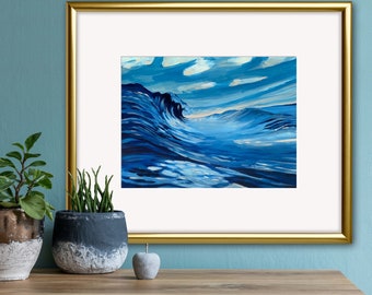 Rolling in the Deep,  Ocean Painting, Original Art Painting on Paper, Ocean Waves Sunrise Painting, Acrylic Painting, 11x15 Art on Paper