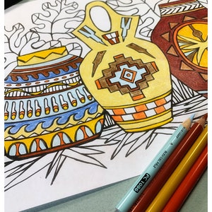 Printable Coloring Page, Native American Pottery, Digital Download, Adult Coloring, Meditative Hobby, Pottery Design Coloring Page image 2