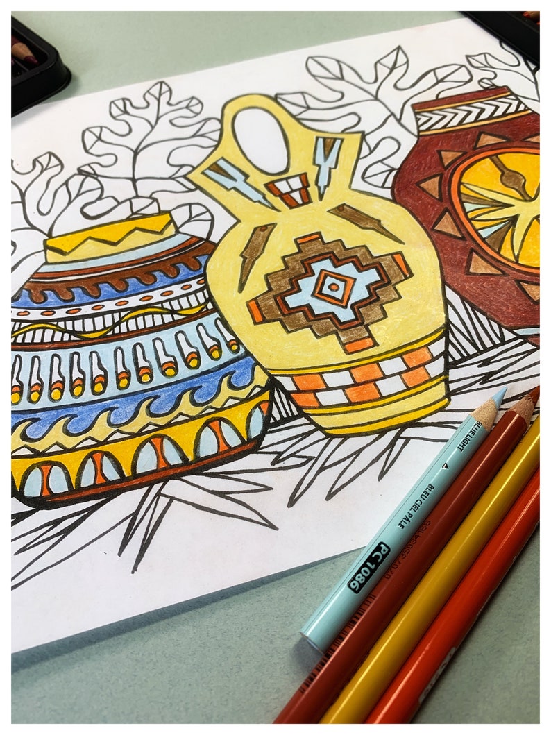 Printable Coloring Page, Native American Pottery, Digital Download, Adult Coloring, Meditative Hobby, Pottery Design Coloring Page image 2