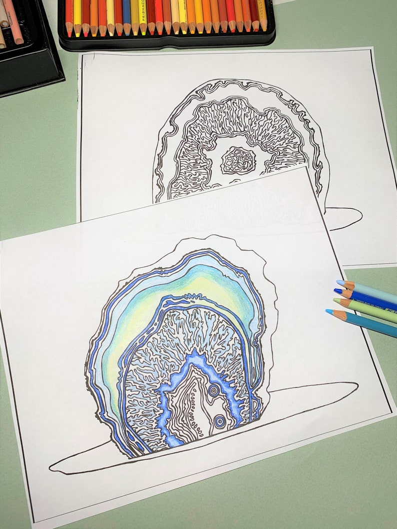 Geodes Adult Coloring, Instant Download Coloring Pages, Two Pack, Digital Download, Two Printable Pages, Geodes Rocks Coloring Design image 3