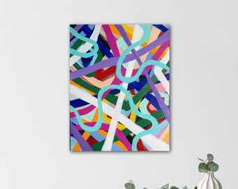 Colorful Lines Abstract Art, Acrylic Painting, Original Painting Wall Art, Bright Colors Lines Art, Modernist Art, Painting on Canvas, 16x20