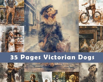 Clipart de acuarela de perro victoriano PNG / Kit de diario basura y paquete de arte digital / Ilustraciones de animales de Midjourney AI / Clipart canino encantador