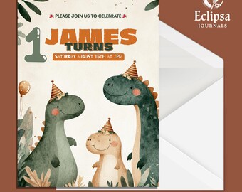 Invitación para baby shower de dinosaurio y fiesta de primer cumpleaños imprimible digitalmente / Plantilla editable con temática de dinosaurio para niña para el primer cumpleaños / Dinosaurio PNG