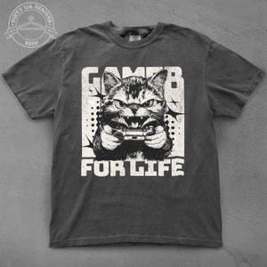 Gamer For Life Cat T-Shirt - Funny Gaming Shirt, Angry Cat Gamer Tee, Nerdy Gift for Video Game Lovers