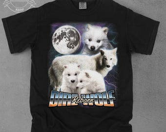 Dire Wolf T-Shirt - Vintage Fantasy Wolf Moon Tee - White Wolf Graphic Shirt - Animal Lover Gift