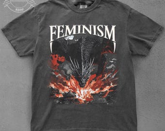 Feminism Dragon T-Shirt - Unisex Tee, Dark Art, Retro Grunge, Vintage Gift, Mythical Creature Shirt