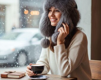 Luxury Leather Fox Fur Ushanka – Handmade Russian Winter Hat