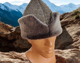 Genuine Leather Bork Kalpak Beret - Handmade Russian Winter Hat