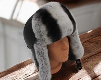 Handmade Lambskin Ushanka, Rabbit Fur Winter Hat, Earmuffs