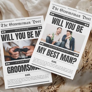 Modelo de cartão de proposta de padrinhos de jornal, cartão de proposta de padrinho, proposta de celebrante, proposta de padrinho de casamento do Canva, DOWNLOAD INSTANTÂNEO