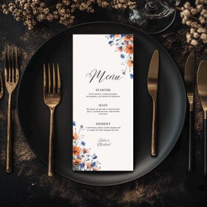 Szablon menu na kolację weselną | Karta menu do wydrukowania | Szablon menu Canva | Elegancki szablon menu weselnego: Dostosuj do swojego wyjątkowego dnia
