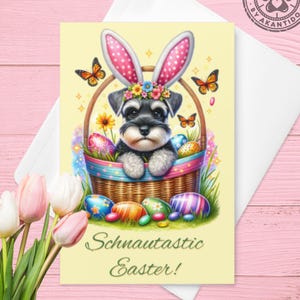 Schnautastic Easter Card – Cute Schnauzer Easter Greeting Card for Dog Lovers