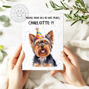 Funny Personalized Birthday Card for Dog Lovers – Cute Yorkie Design – Custom Name & Message – Humorous Dog Birthday Greeting