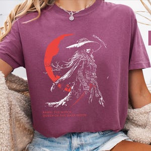 Purple Comfort Colors Elden Ring t-shirt with Ranni the Witch Queen of the Dark Moon anime graphic, RPG gamer gift top