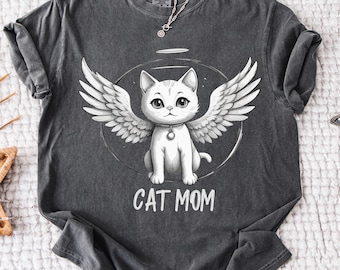 Angel Cat Mom Shirt Comfort Colors®, Winged Cat Mom Tee, Cat Lover Gift, Mothers Day Cat Mama Shirt, Fur Mama Graphic Tee, Personalized Top