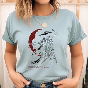 Light blue Comfort Colors Ranni the Witch Queen of the Dark Moon shirt, Elden Ring anime Soulslike graphic tee for gamers
