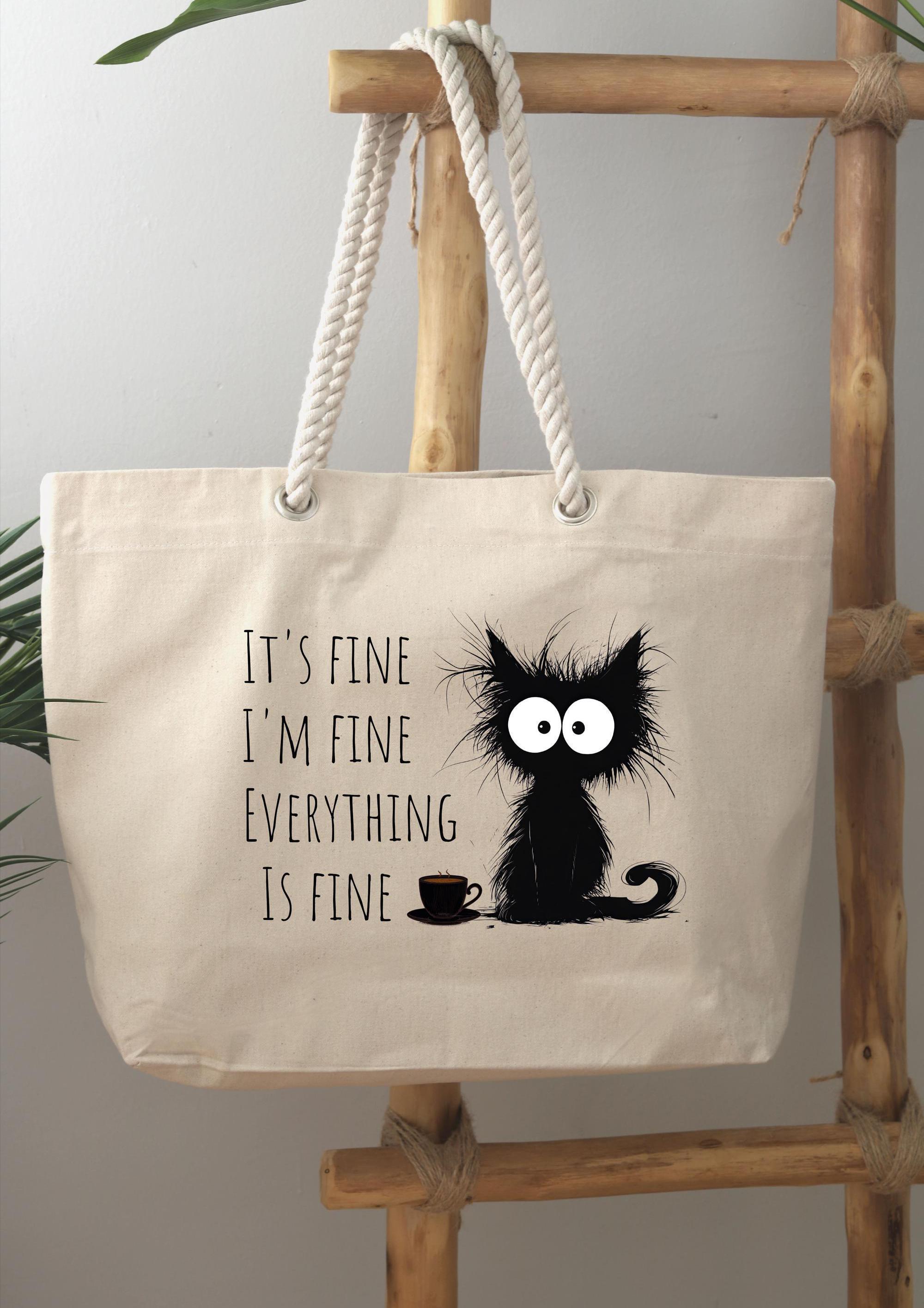 Everything Is Fine Cat Tote Bag - Sarcastic Humor Gift