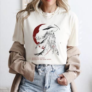 Comfort Colors ivory Elden Ring shirt with Ranni the Witch Queen of the Dark Moon print, anime style Soulslike RPG graphic top
