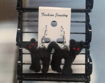 Needlefelted Wool Black Cat Earrings Halloween