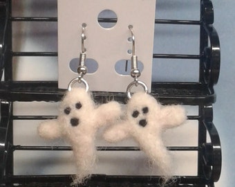 Needlefelted Wool Ghost Earrings Halloween