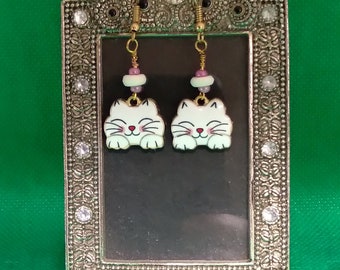 Sleepy Kitty Goldtone Earrings
