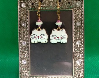 Sleepy Kitty Goldtone Earrings